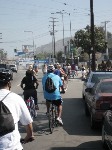 Bike riders fill up a lane on N. Figueroa St. during our September 2009 Get Sum Dime Sum Ride.