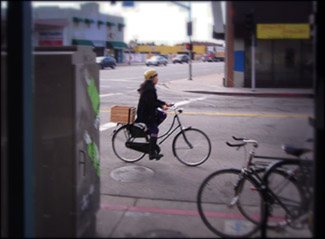 Bike commuter on 8th & La Brea