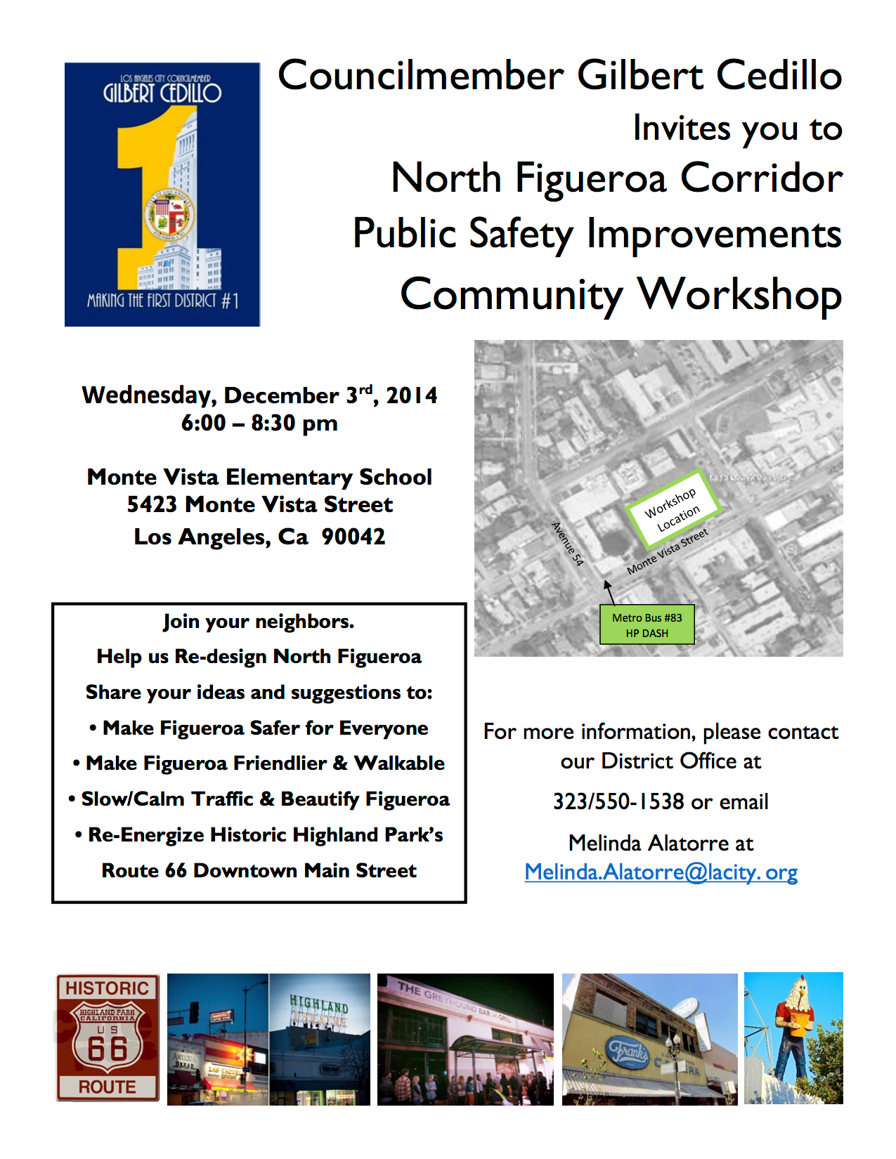 A flyer produced for Cedillo's upcoming safe streets meeting for North Figueroa (the street he killed the road diet on).